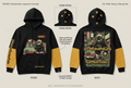 DKMZ-1 mustard-and-gold hoodie concept with original characters and graffiti tags