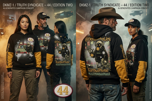 Truth Syndicate 44 AI-generated fashion campaign with diverse adult models and street-cowboy styling