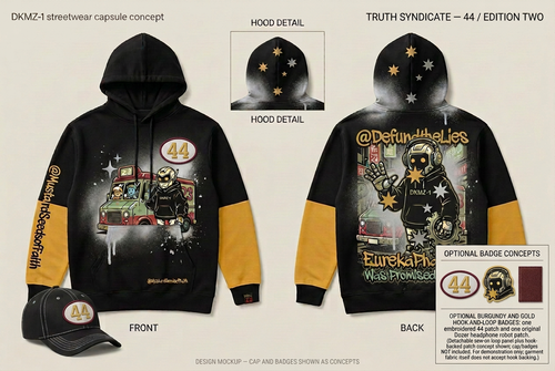 Truth Syndicate 44 pearl-opal oval badge with burgundy border concept